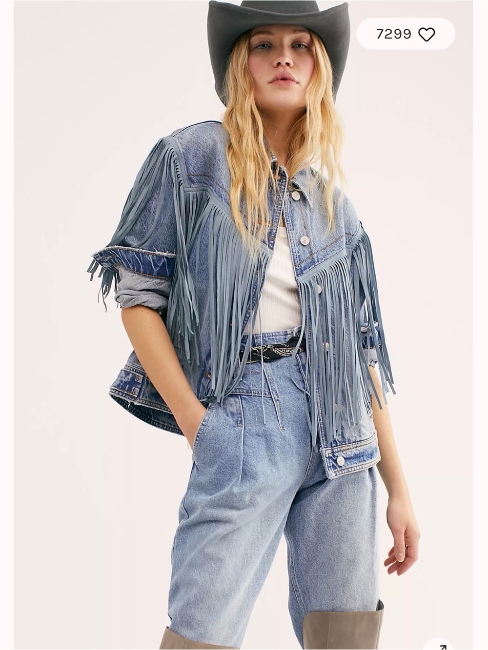 Free People We The Free After Hours Fringe Western Denim Jacket Medium Cowgirl